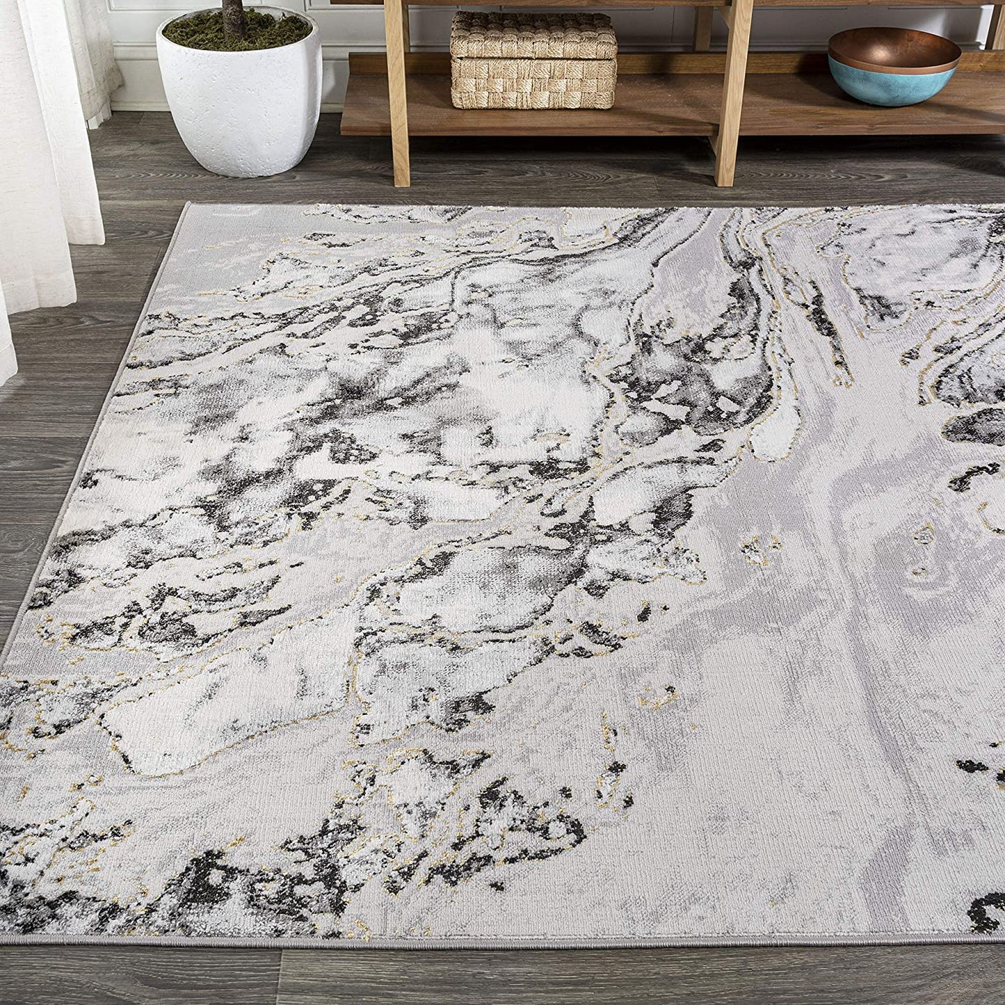 Swirl Marbled Abstract Gray/Black Soft Area Rug