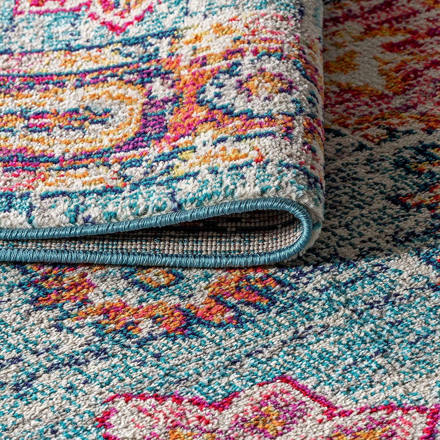 JONATHAN Y Bohemian FLAIR Boho Vintage Medallion Blue/Red soft Area Rug