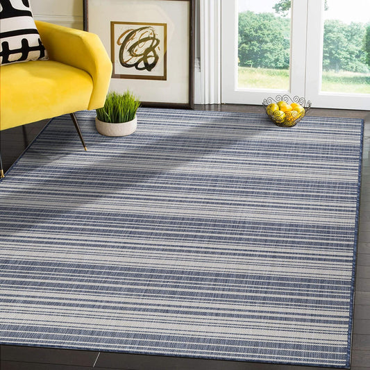 Modern Area Rugs for Indoor Outdoor Stripes - Blue / White