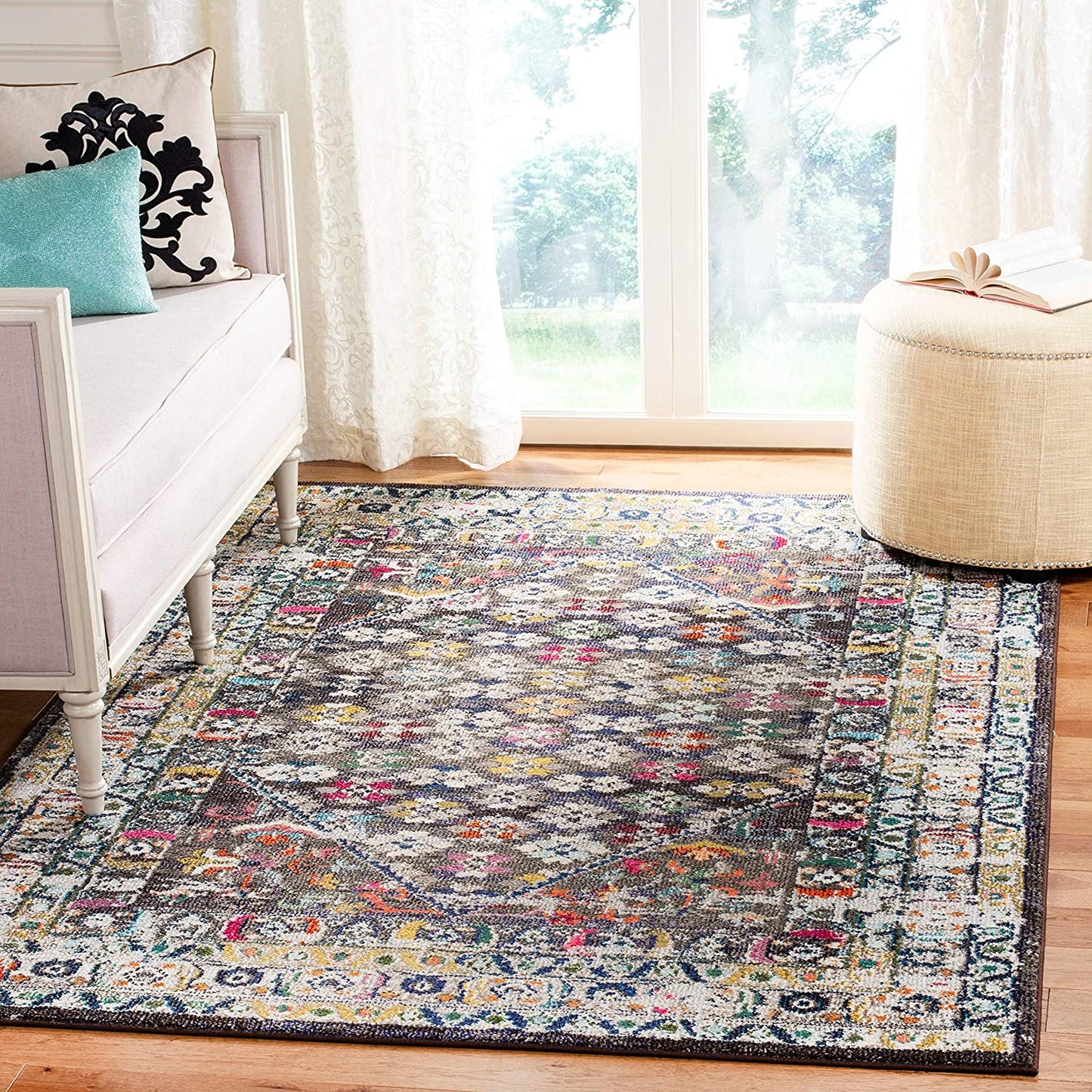 Monaco Collection Boho Chic Oriental Distressed Soft Area Rug Brown / Grey