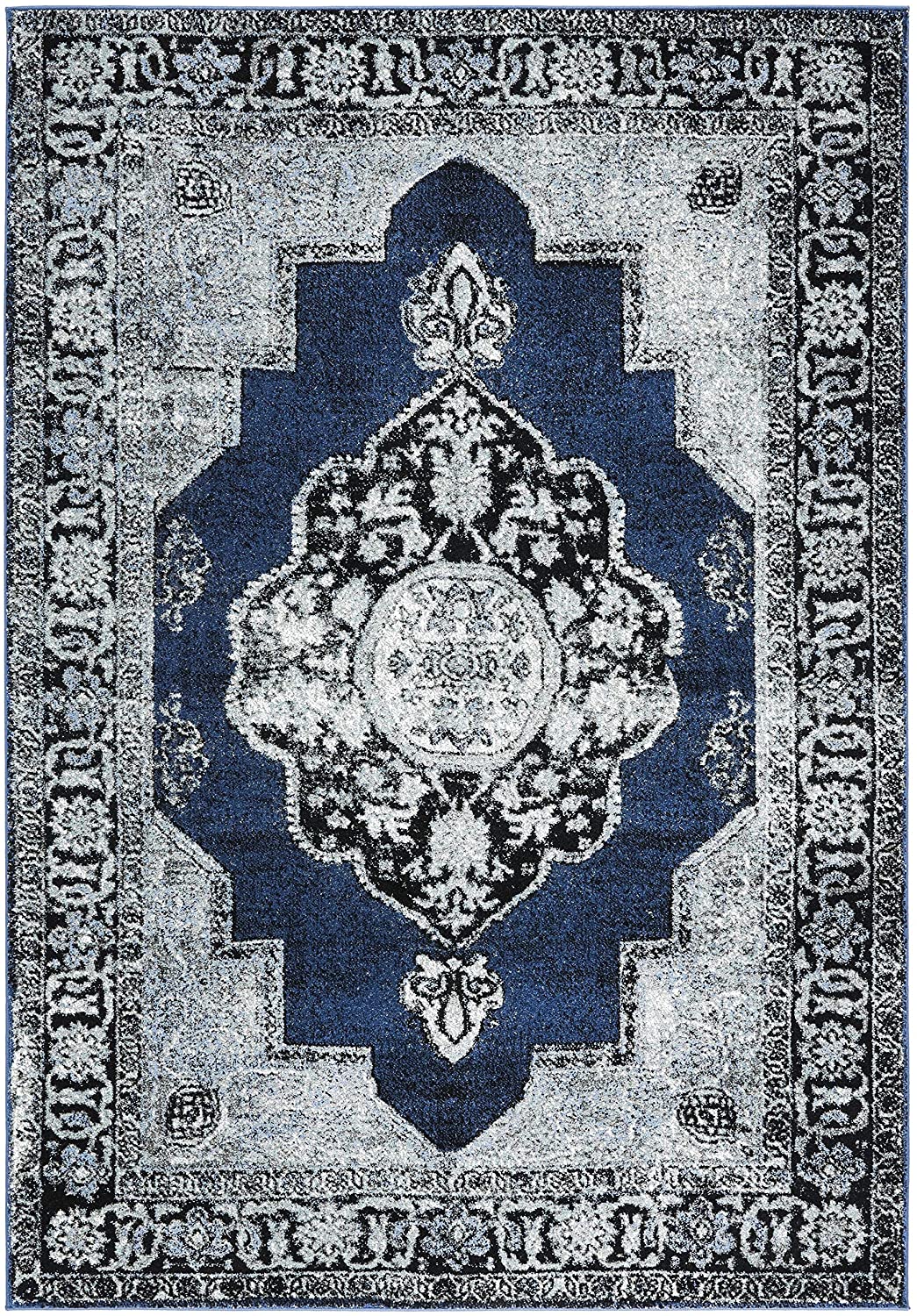 Oriental Persian Distressed Area Rug, Blue/Grey