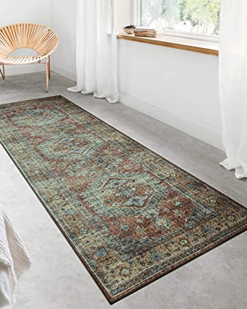 Loloi II Skye Collection SKY-03 Turquoise / Terracotta, Traditional 2'-0" x 5'-0" Accent Rug