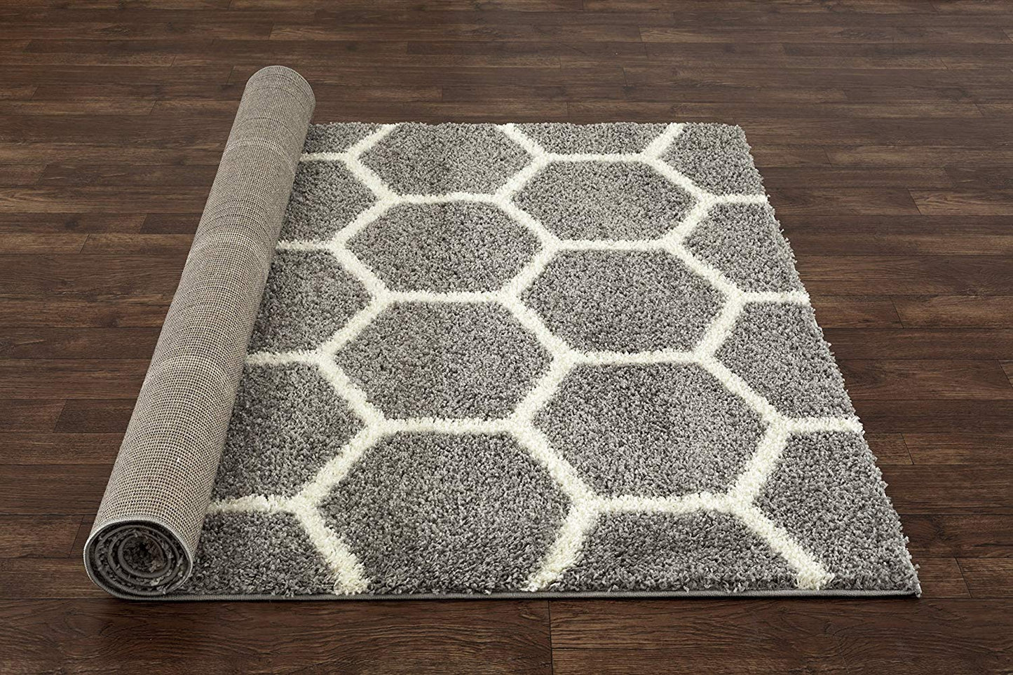 Cozy Geometric Shag Gray Area Rug