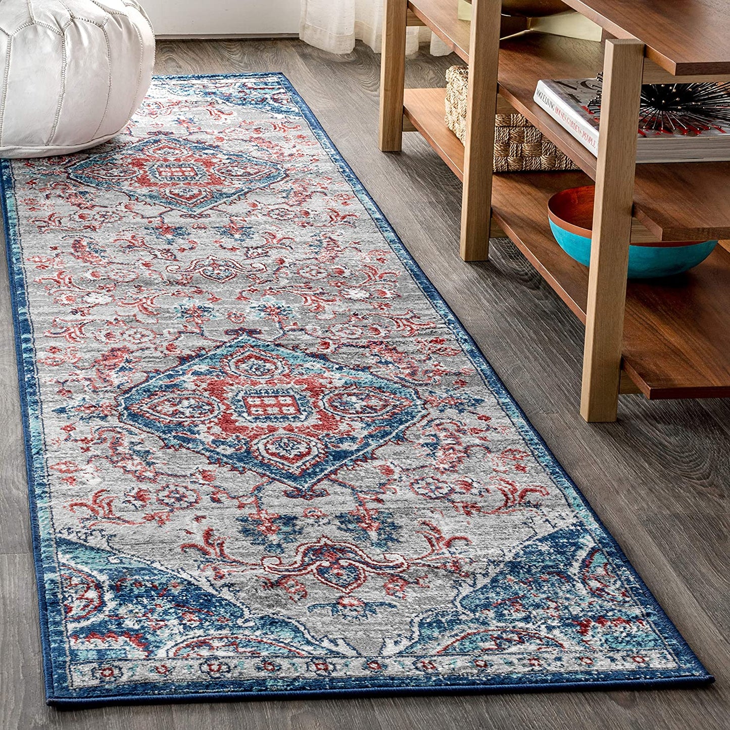 Modern Persian Vintage Medallion Red/Navy Soft Area Rug