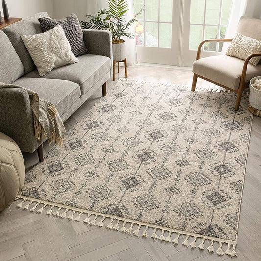 Moroccan Tassel Beige Soft Area Rug