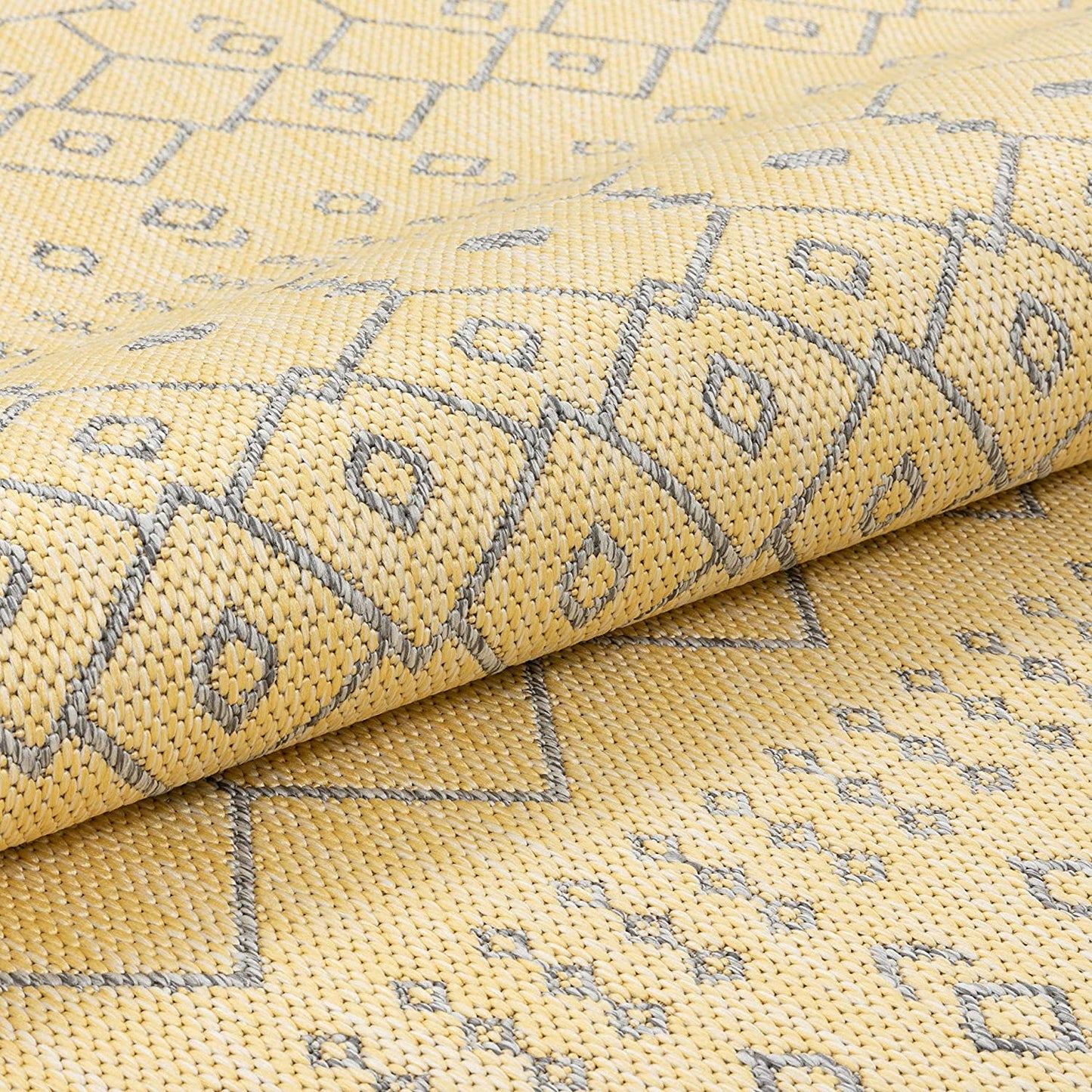 Nors Yellow Indoor/Outdoor Flat Weave Pile Nordic Lattice Pattern Runner Rug 3x10 (2'7" x 9'10")