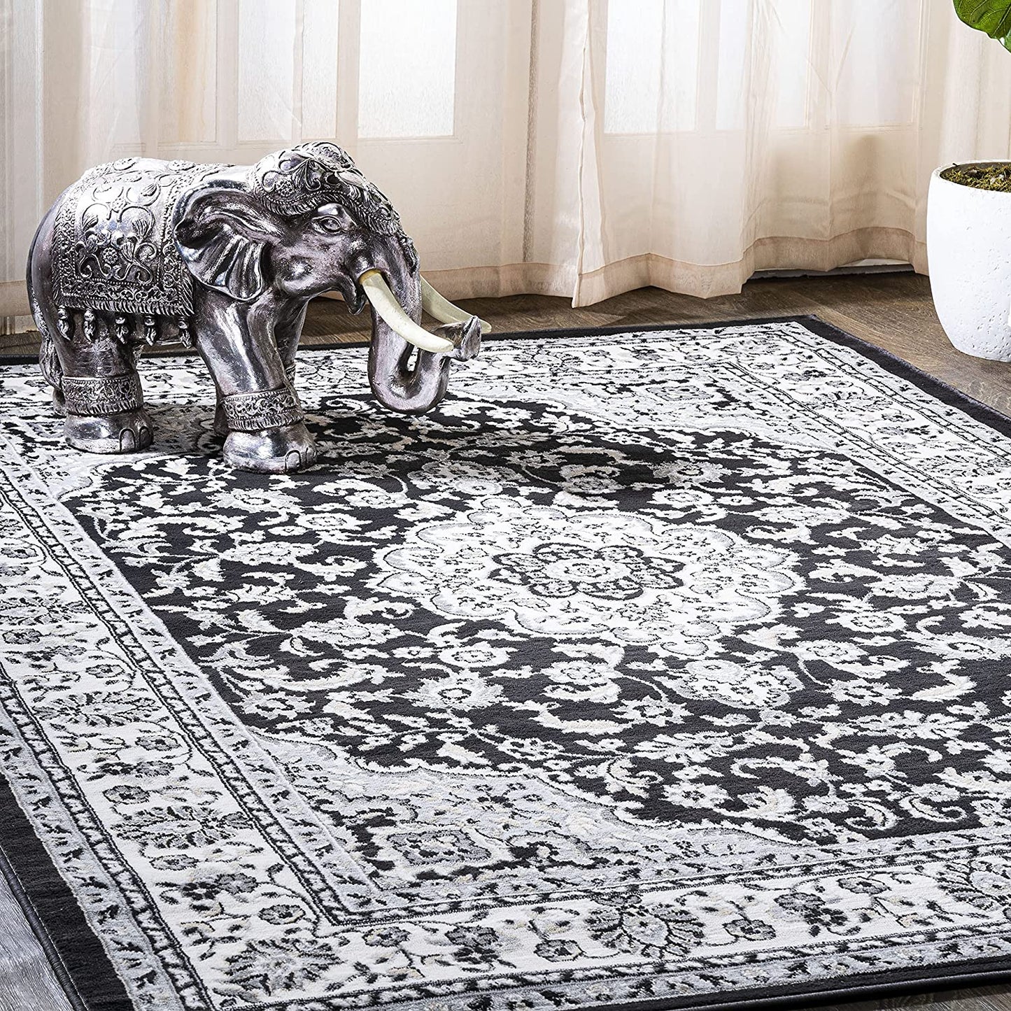 Palmette Modern Persian Floral Soft Area Rug  Blue/Navy