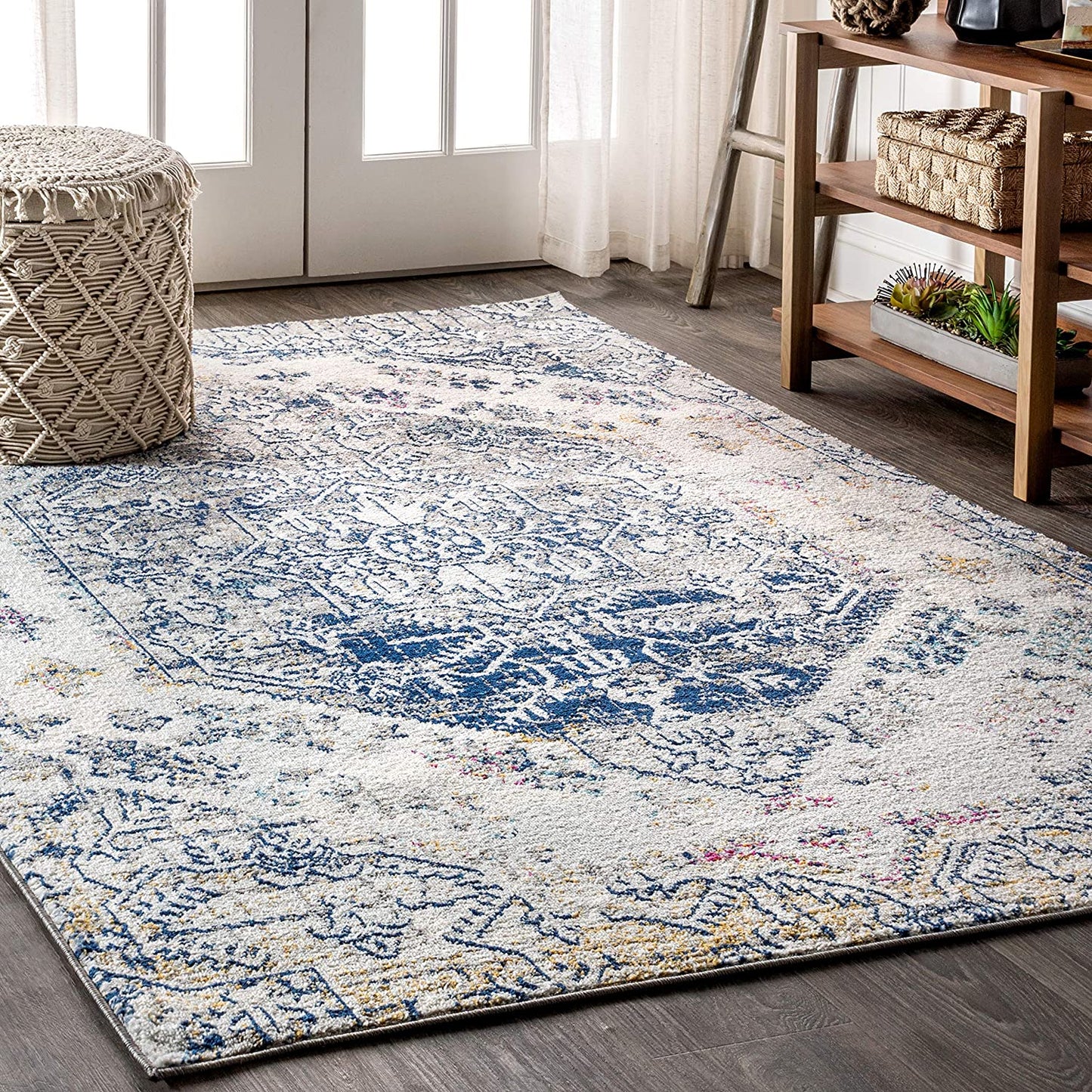 Modern Persian Boho Vintage Cream/Blue Soft Area Rug