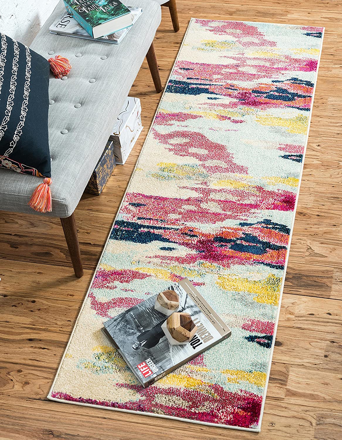 Unique Loom Estrella Collection Light Colors, Abstract, Modern, Vibrant  Area Rug, 10 ft 6 in x 16 ft 5 in, Pink/Ivory