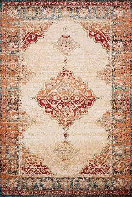 Loloi ll Isadora Collection Distressed Persian Area Rug, 2'-7" x 8'-0" Runner, Oatmeal/Multi