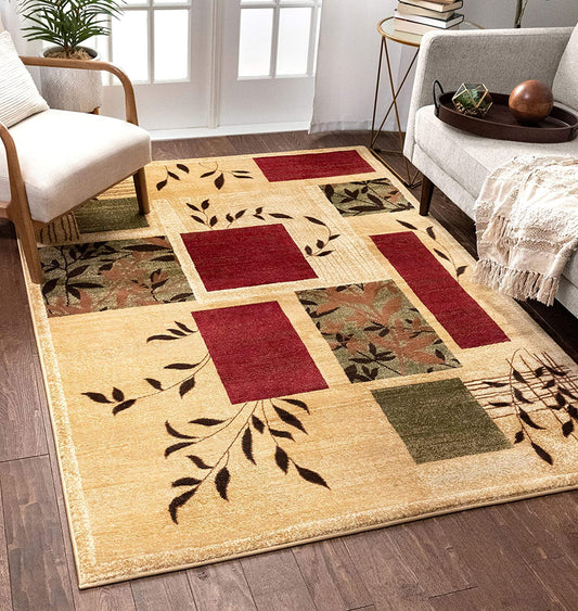 Floral Modern Formal Ivory Red Green Soft Rug