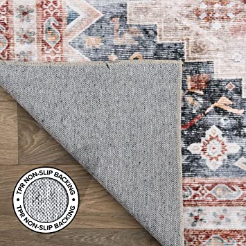 Distressed Transitional Machine Washable Stain Resistant Non Slip Area Rug Multi