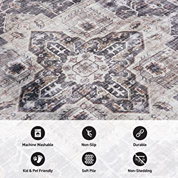 Bohemian Distressed Machine Washable Stain Resistant Non-Shed Eco Friendly Non Slip Area Rug 7' 10" x 10'