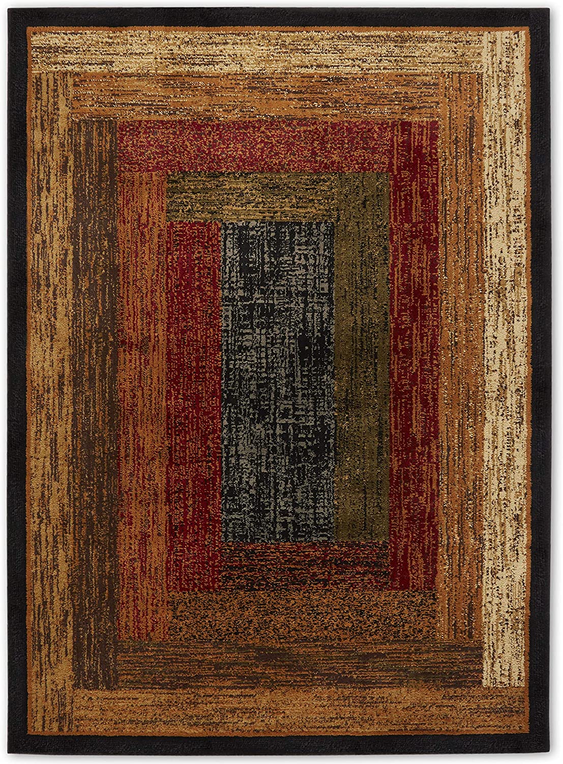 Geometric Bordered Black Brown Red Soft Area Rugs - Multiple Sizes