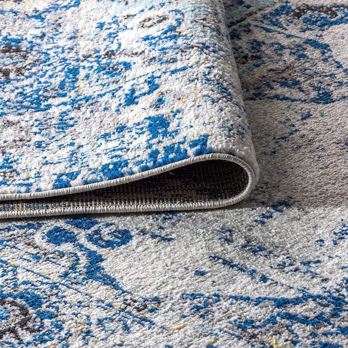 Modern Persian Boho Vintage Medallion Cream/Blue Soft Area Rug