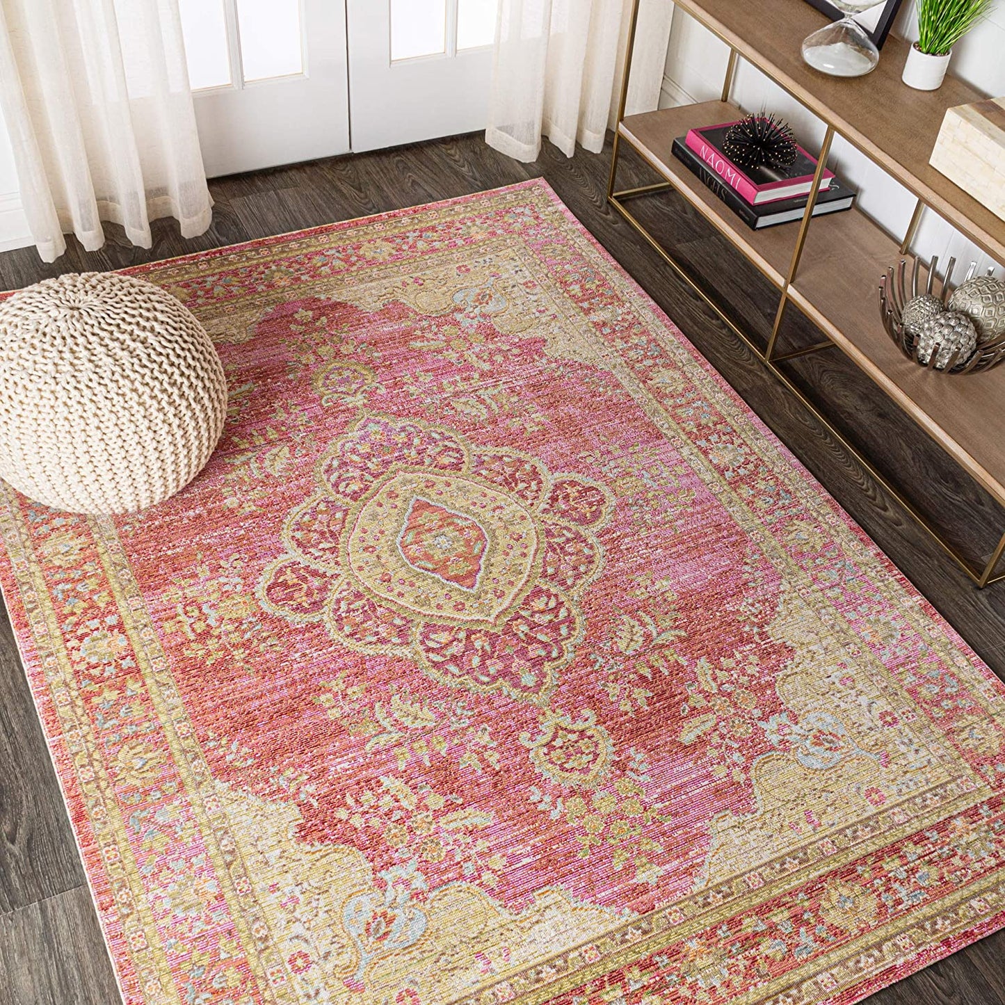 Khilana Floral Medallion Soft Rug, Deep Rose/Ivory