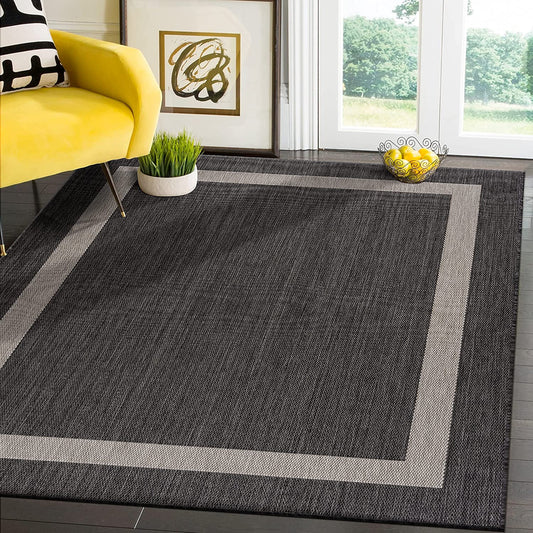 Modern Area Rugs for Indoor/ Outdoor Bordered - Dark Grey / Light Grey