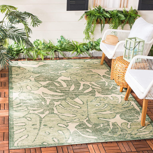 ourtyard Collection  Indoor/ Outdoor Non-Shedding Stain Resistant Patio Backyard Soft Area Rug Beige / Green