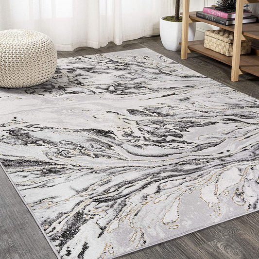 Swirl Marbled Abstract Gray/Black Soft Area Rug