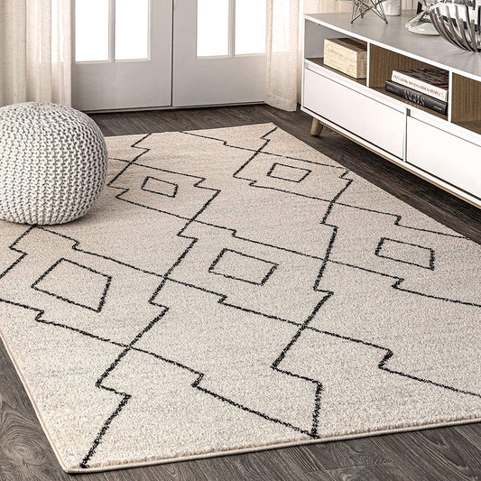 Moroccan Pattern Cream/Black Grey/Cream Soft Area Rug