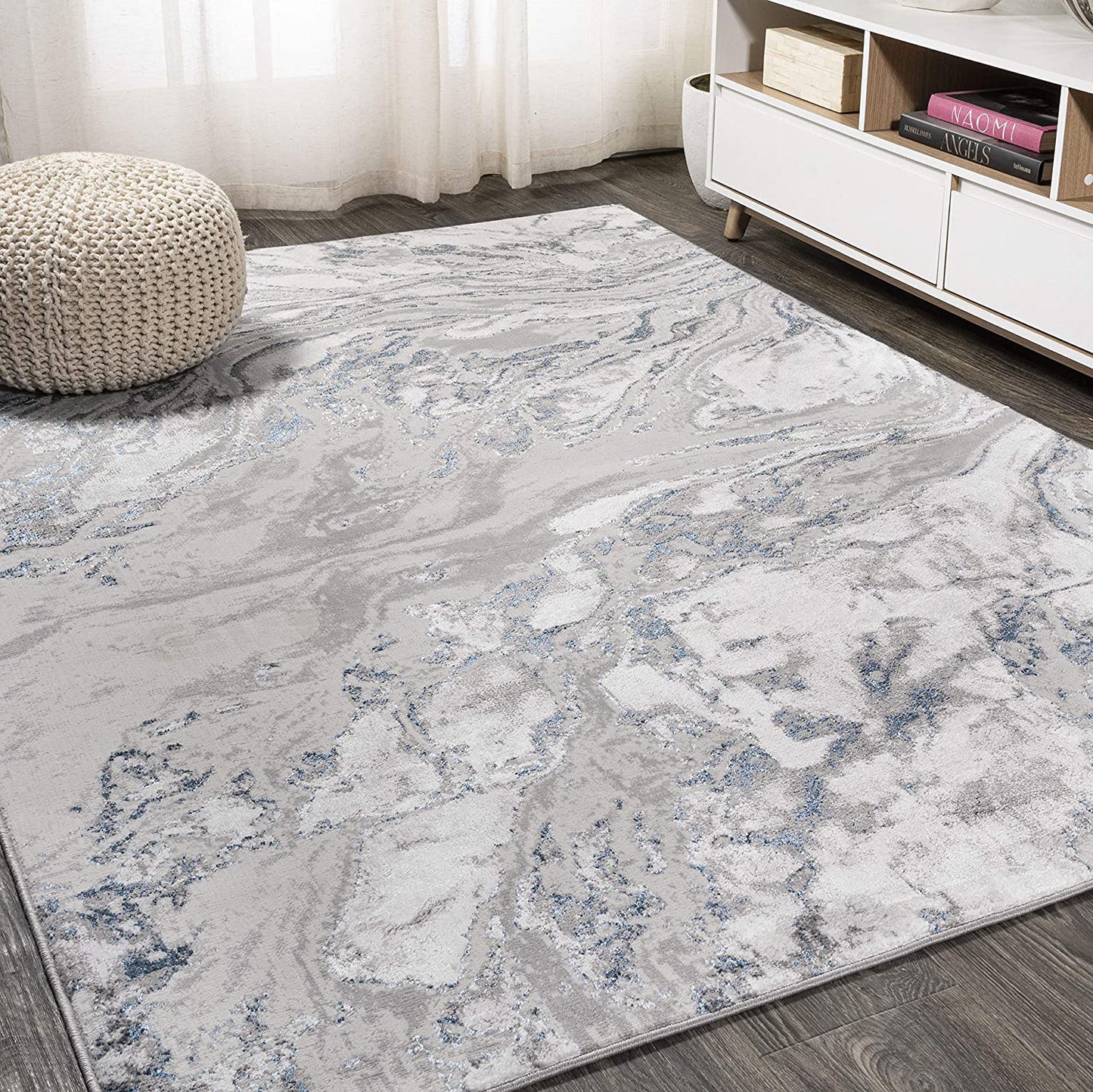 Swirl Marbled Abstract Gray/Blue Soft Area Rug
