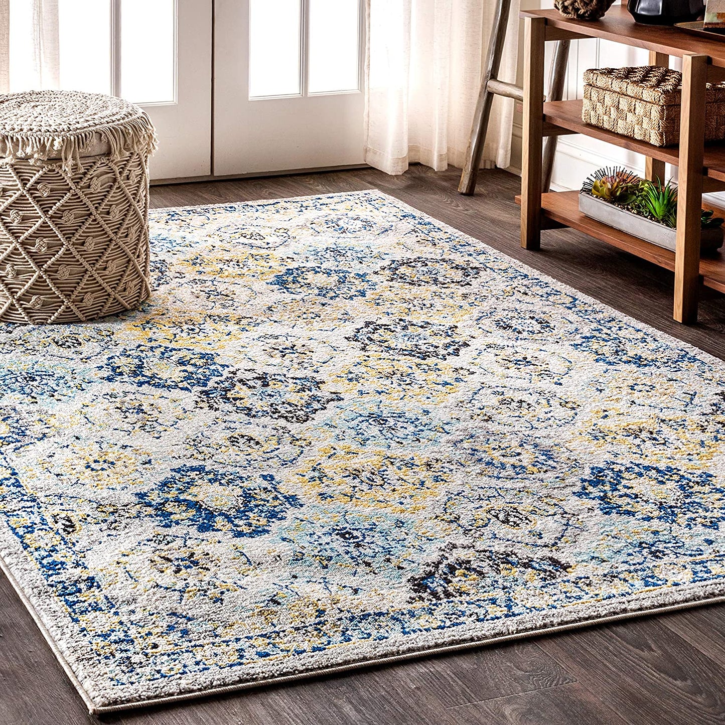 Modern Persian Boho Vintage Trellis Blue/Multi Soft Area Rug,