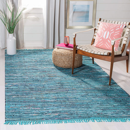 Hand Woven Blue and Multi Cotton Area Rug