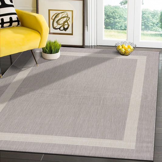 Modern Area Rugs for Indoor/ Outdoor Bordered - Grey / White