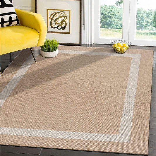 Modern Area Rugs for Indoor Outdoor or Bordered Beige / White