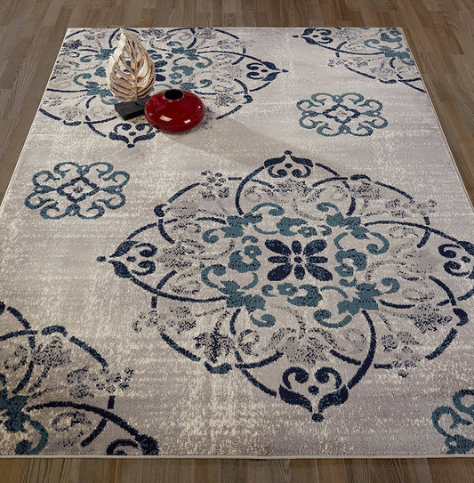 Design Gray/Grey / Navy / Teal / Beige Area Rugs