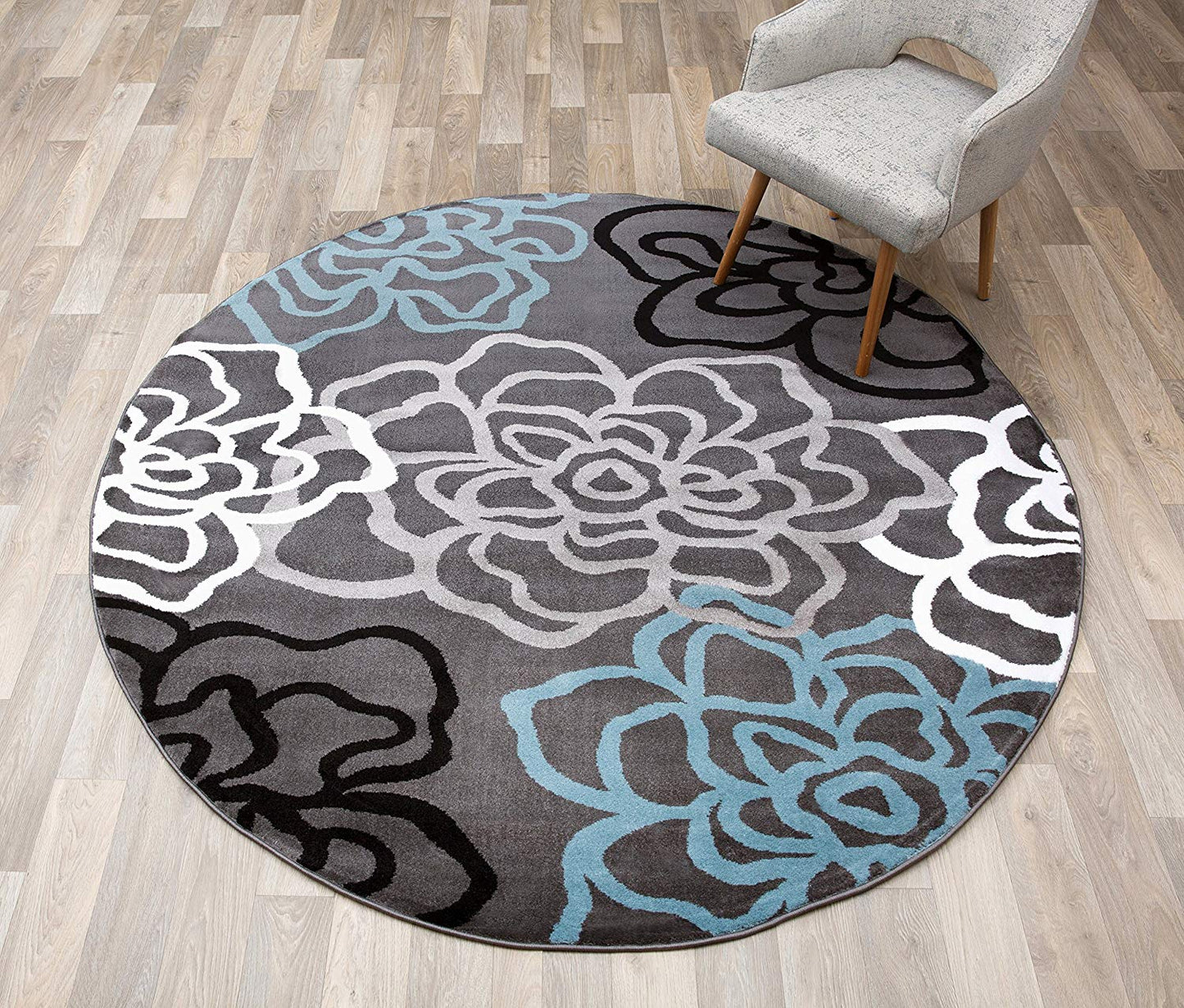 Floral Gray Blue Area Rug