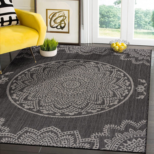 Modern Area Rugs for Indoor Outdoor Medallion - Dark Grey / Light Grey