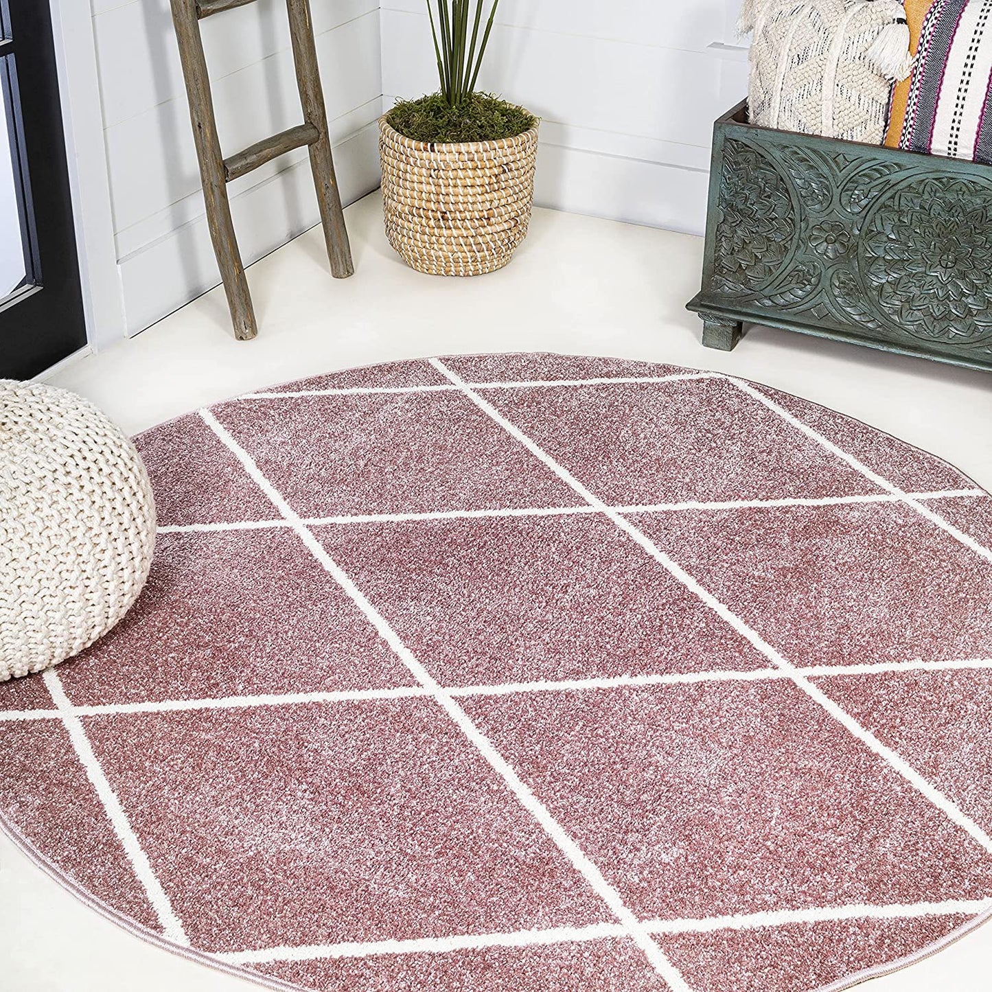JONATHAN Y Minimalist Diamond Trellis soft Area Rug Bedroom Kitchen Multi/White