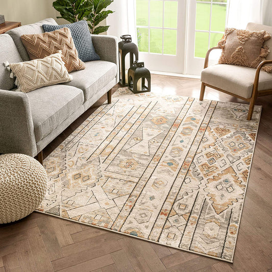 Grey Tribal Patchwork Soft Area Rug