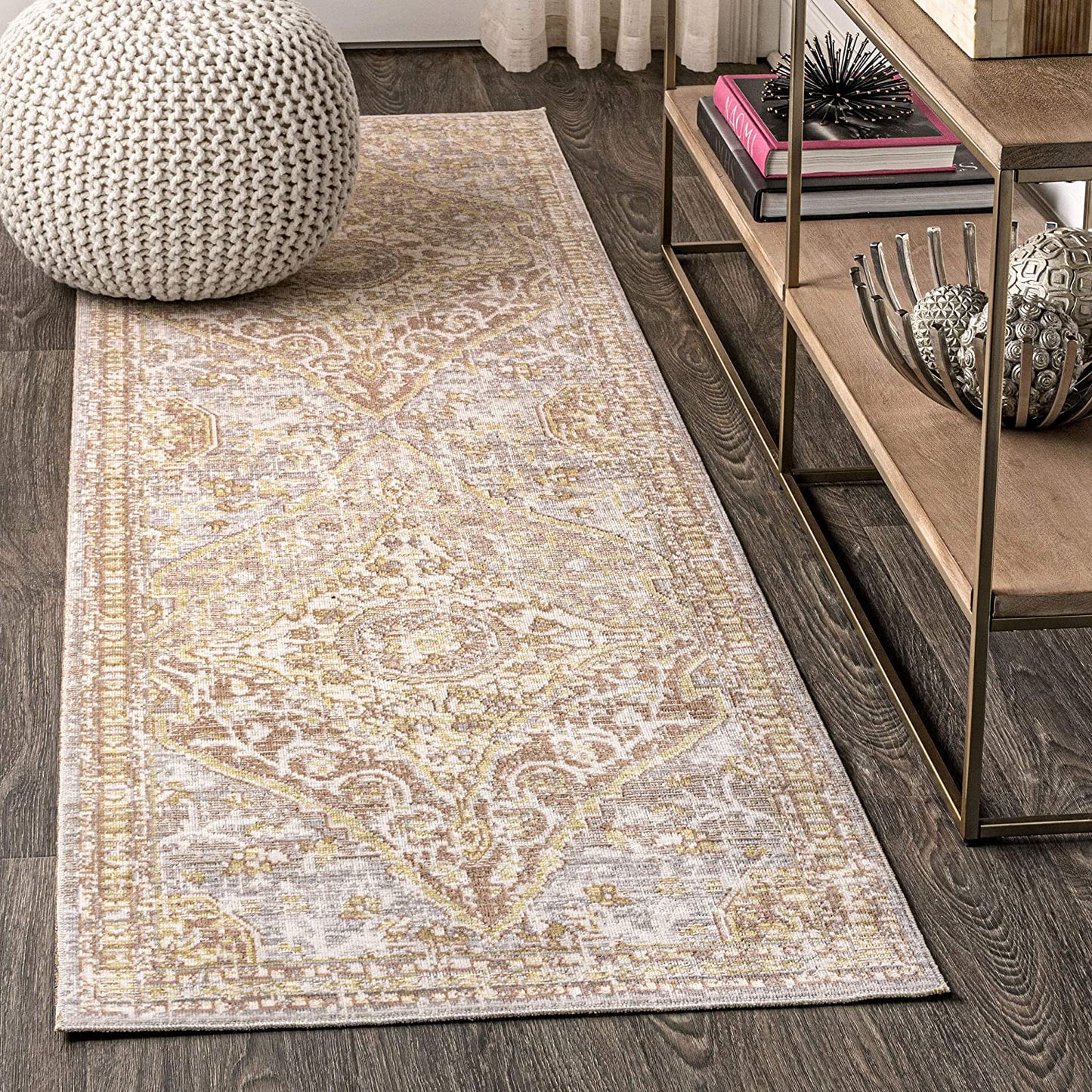 Petras Modern Ornate Medallion Area Rug, Gray/Brown