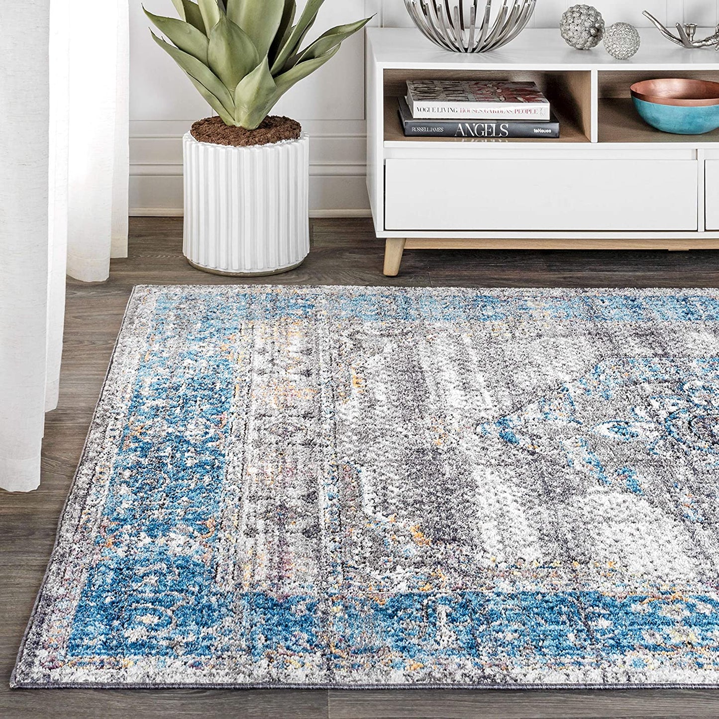 Anatolia Vintage Medallion Peacock Blue/Gray Soft Area Rug