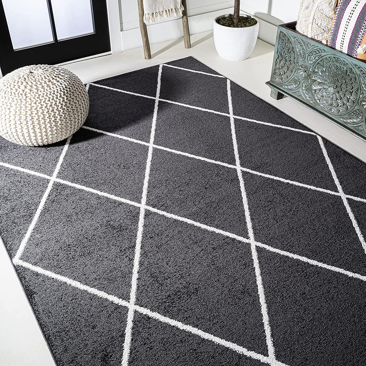 JONATHAN Y Minimalist Diamond Trellis soft Area Rug Bedroom Kitchen Multi/White