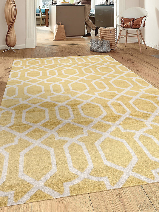 Yellow White Trellis Soft Area Rug