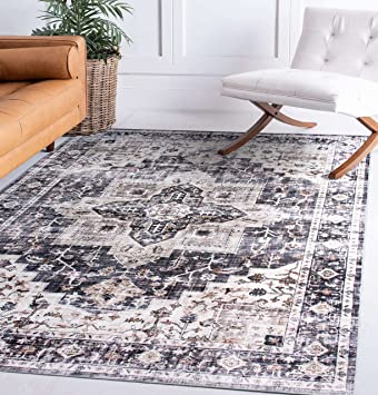 Bohemian Distressed Machine Washable Stain Resistant Non-Shed Eco Friendly Non Slip Area Rug 7' 10" x 10'