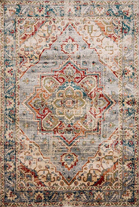 Loloi ll Isadora Collection Distressed Persian Area Rug, 2'-7" x 8'-0" Runner, Oatmeal/Multi