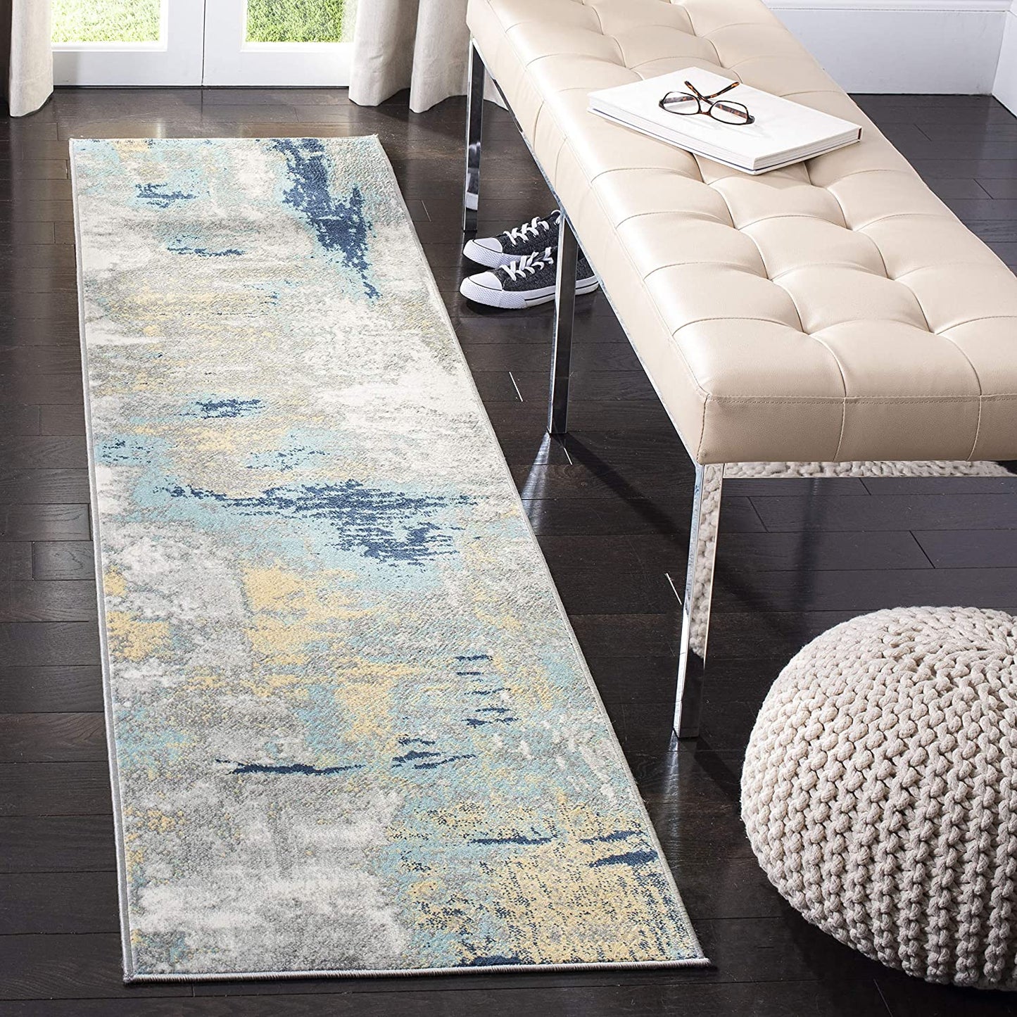Sohaib Safavieh Jasper Collection JSP101A Modern Abstract Non-Shedding Stain Resistant Living Room Bedroom Area Rug, 9' x 12', Grey / Gold