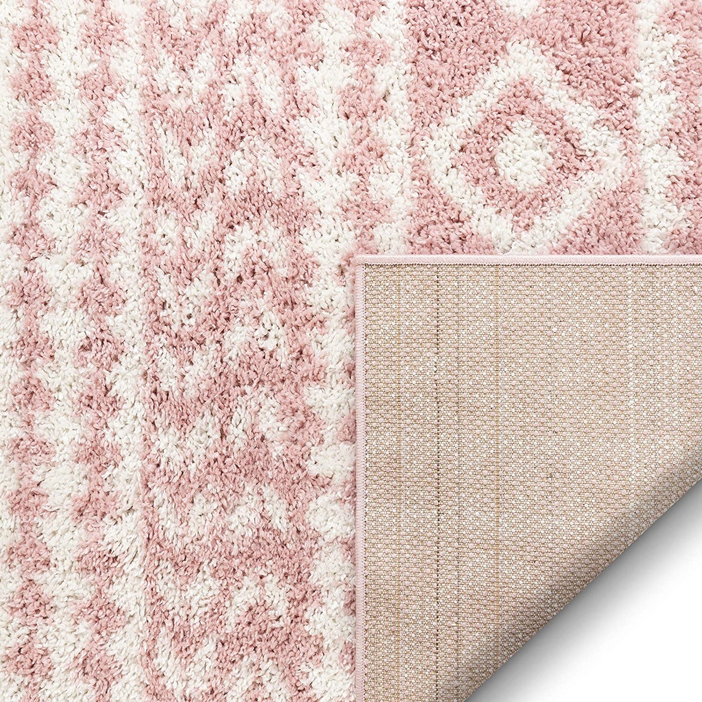 Tribal Diamond Stripes Pink Soft Shag Area Rug