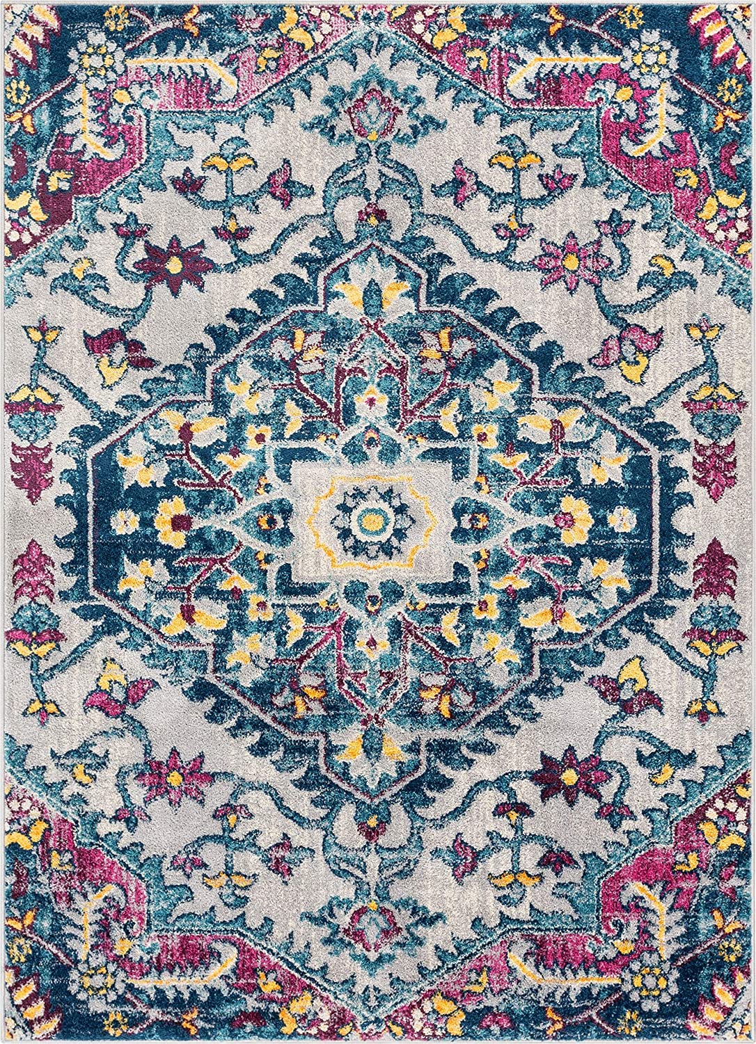 Adeline Bohemian Vintage Medallion Blue Multicolor Area Rug