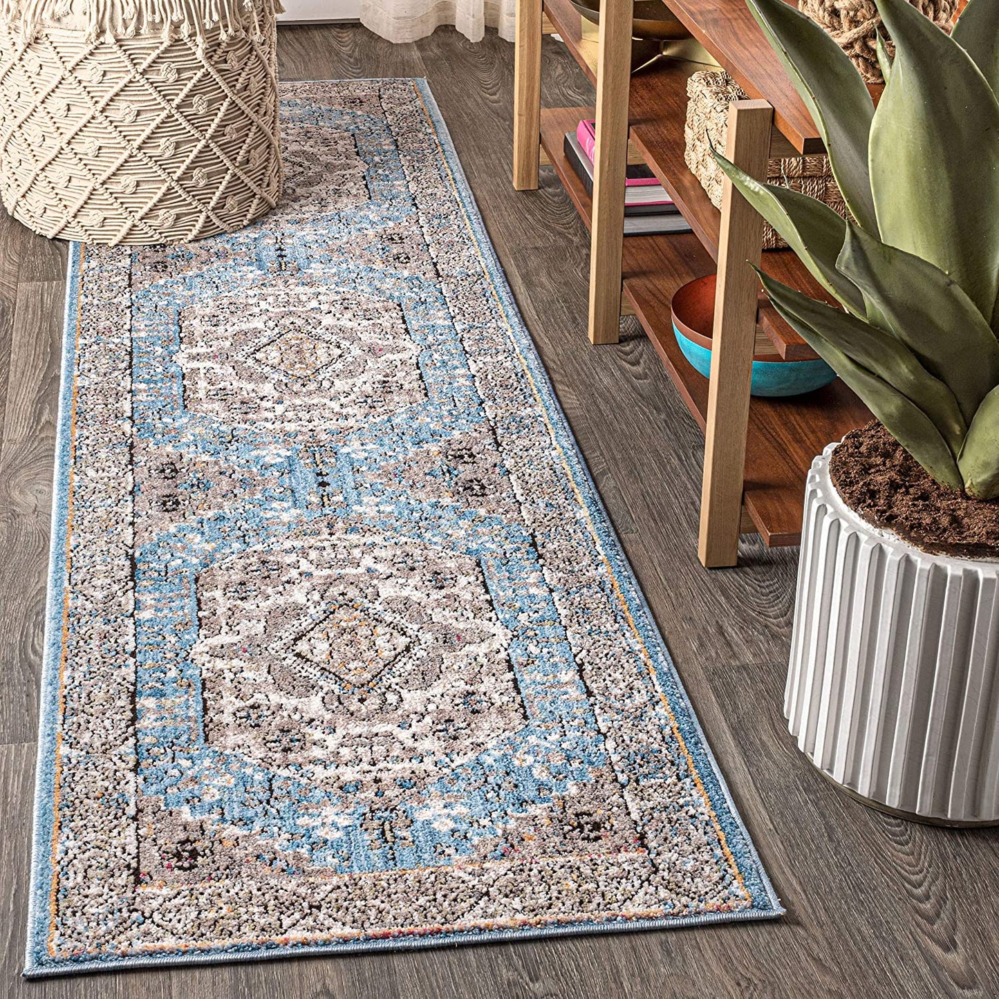 Kesan Vintage Medallion Blue Soft Area Rug