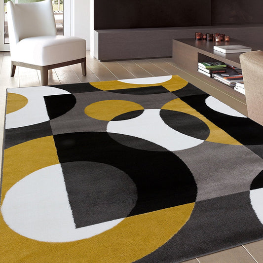 Circle Gray/Grey Yellow Area Rug