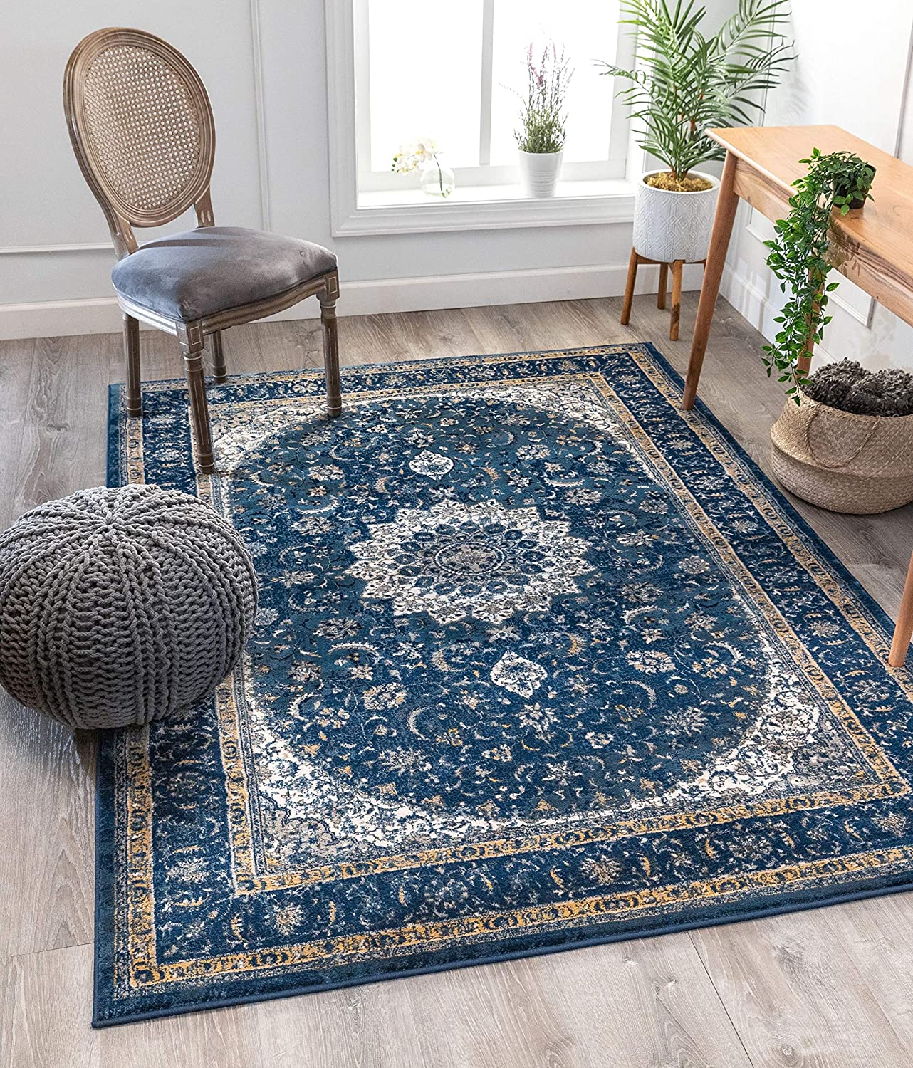 Traditional Vintage Medallion Oriental Blue Area Rug