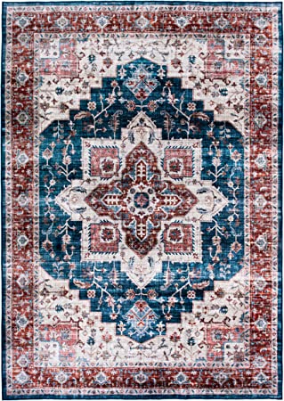 Bohemian Distressed Machine Washable Stain Resistant Non-Shed Eco Friendly Non Slip Area Rug 7' 10" x 10'