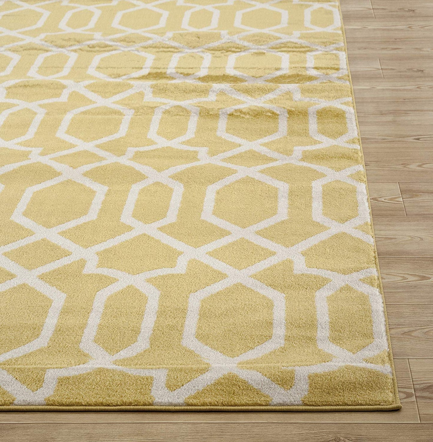 Yellow White Trellis Soft Area Rug