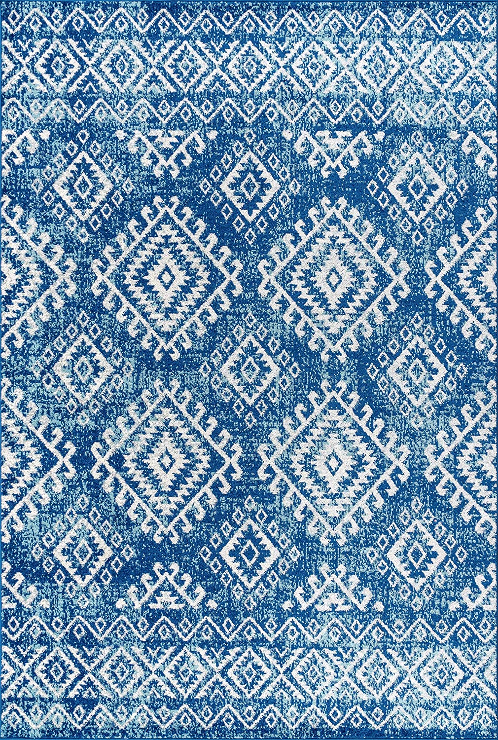 Moroccan HYPE Boho Vintage Tribal Blue/White Soft Area Rug