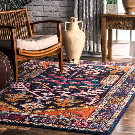 Tribal Navy Orange Multi Soft Area Rug